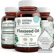 Natural Nutra Organic Flaxseed Oil Softgels, Plant Based Omega 3 6 9, Fatty Acids Supplement (ALA, LA and Oleic Acid), Cold Pressed, 1000 mg, 90 Capsules