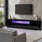 Oikiture TV Unit Entertainment Unit TV Cabinet Stand LED RGB Gloss Black 180CM