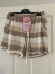 Peter Alexander Ladies Pyjama Shorts Caramel Stripes Medium