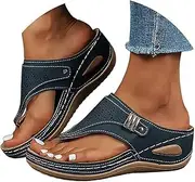 [Ladmiple] Womens Sandals Comfortable Dressy Arch Support Orthopedic Slippers Summer Vintage Slip On Orthotic Thong Flip Flops