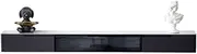 Minimalist Style Media Console for Under TVs Floating Wall Mounted TV Unit with 1 Glass Flip Door 2 Drawers and Slate Countertop(Black,180x24x18cm)