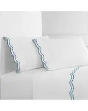 Mlange Home 300 Thread Count Percale Cotton Double Scalloped Embroidery Sheet Set