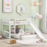 Qualler Bunk Bed With Slide And Ladder Twin Over Twin Size With Slide White