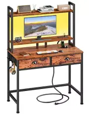 Furologee Small Computer Desk with Drawers, 36 Inch Home Office Desks with Po...