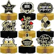 9 Pcs Going Away Party Decorations Black Gold Table Honeycomb Centerpieces We Will Miss You 3D Table Centerpieces for Farewell Party Retirement Party Graduation Party Table Decor Supplies