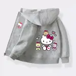 2024 女童新款春季外套 HELLO KITTY 卡通連帽衫貓印花上衣帶口袋女孩時尚夾克