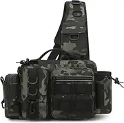 UMCNVV Fishing Tackle Backpack Lure Box Gear Storage Bag Fanny Pack for Men Fly Fishing Backpack with Rod Holder Sling Shoulder Bag(Black CP)