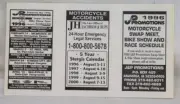 1996 J&P Promotions Motorcycle Swap Meet Show Race Schedule Card
