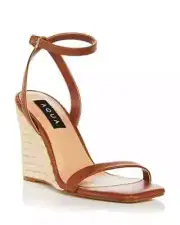 Aqua Izabl Buckled Ankle Strap Espadrille Wedge Sandals Women's 8.5M Cognac