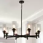8-Light Glass Chandelier Industrial Cylinder Clear Shade Ceiling Pendant Lamps