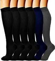 Mcvcoyh 6 Pairs Compression Socks for Men & Women 15-20 mmHg is Best for Athletics, Running, Hiking, Recovery & Flight Socks