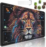 TCG Playmat, Magic The Gathering Ultra Pro Playmat with Zones, 24x14 in Non-Slip Rubber MTG Playmat with Drawstring Travel Pouch and 6 Dice, Splash Paint Lion MTG Mat, Card Game Playmats