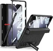 [ELEPIK] Armor PRO Series Case for Samsung Galaxy Z Fold 6 with Kickstand [S Pen Holder] [Hinge Protection] [Built-in Tempered Glass Screen Protector] [PU Leather] Wireless Charging, Carbon Fiber