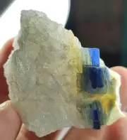 (Fluorescent) Rare Natural Blue Kyanite with Quartz Crystal Specimen Rough.