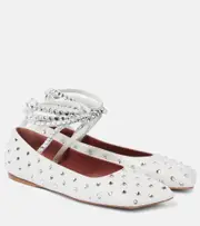 [Amina Muaddi] Amina Muaddi Ane crystal-embellished leather flats AU 6 white