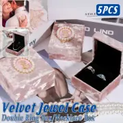 5PCS Pink Velvet Jewelry Box Vintage Ring Necklace Display Storage Wedding Box