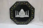 24" Black Marble End Coffee Table Mop Tajmahal Floral Inlay Work Entryway Decors