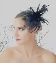 Black Feather Wedding Fascinator Hat Woman Headpiece Cocktail Tea Formal Party