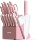 Knife Set, Kitchen Knives Set with Block and Sharpener Ceramic Coating 15 Pcs