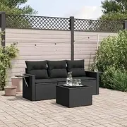 4 Piece Garden Sofa Set with Cushions Black Poly Rattan Patio Bar Sets