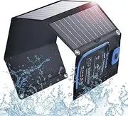 Solar Panels Charger with Digital Ammeter, BigBlue 28W SunPower Camping Solar Panel, Dual USB(5V/4A Overall), IPX4 Waterproof, Compatible with iPhone 13/11/Xs/X/8/7, iPad, Samsung Galaxy, Google Pixel