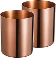 Lidwot Round Stainless Steel Pen Holder/Pen Cup/Desk Organizer/Makeup Organiser, Brush Holder/Cosmetic Holder/Dressing Table, Bathroom Countertop Accessories.Rose Gold.2 Pieces