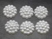 200 Pure White Acrylic Flatback Dotted Flower Pearl Cabochons 13mm Bow Center