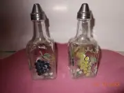 2 Hand Painted Glass Grape Cruets Oill & Vinegar 4 oz. New L@@K