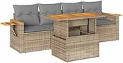 vidaXL 5 Piece Patio Furniture Set - Beige Poly Rattan Sofas with Grey Cushions, Modular Design, Weather-Resistant Outdoor Lounge for Garden, Terrace, Deck