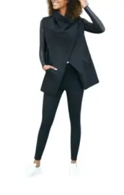 Spanx Drape Front Jacket Faux Leather Trim Plus Size 2X Black NWT Stretch $178