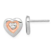 Ss/Rose Plated Sterling Silver Rh-Plated & Rose Gold-Plated Diamond Heart Post Earrings