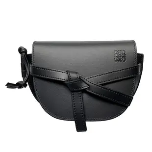 LOEWE Mini Gate 迷你 皮革 厚背帶 馬鞍包 肩背包 黑色