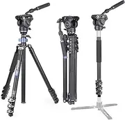 [INNOREL] MT70 Professional Travel Tripod Aluminimum with ±15° Leveling 360° Panorama Head and Fluid Drag Head, Detachable Center Axis, Fast Flip Buckle, Convertible to Monopod for DSLR Camera