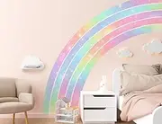 RAINBOW WSK Large Rainbow Wall Decals Peel and Stick Wallpaper Colorful Rainbow Wall Decor with Stars Wall Stickers for Kids Girls Nursery Bedroom Playroom Decor RW-1508