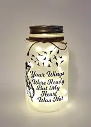 “Your Wings Were Ready But My Heart Was Not” Mason Jar With Fairy Lights