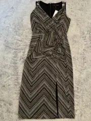 NWT White House Black Market Dress Size 10 Black Patterned Midi Ruched
