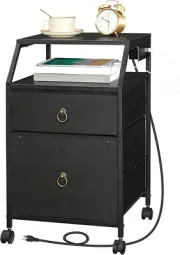 2-Drawer Mobile File Cabinet, Filing Cabinet with Charging Station, Rolling Prin