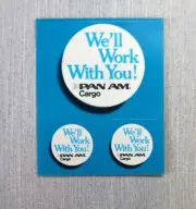 Pan Am Airlines "We'll Work With You" Sticker Vintage Baggage Luggage Label 3pc