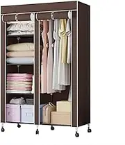 Portable Wardrobe Portable Canvas Wardrobe Shelves, Clothes Closet Storage Organizer with Hanging Rail, Shelves, for Bedroom, Living Room Clothes Rack
