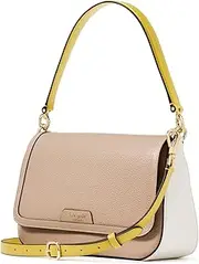 [Kate Spade New York] Hudson Colorblocked Pebbled Leather Flap Shoulder Bag, Timeless Taupe Multi, Timeless Taupe Multi, One Size