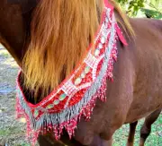 Red Sequins and Rhinestones Equine Necklace - Beaded and Fringe Horse Costume