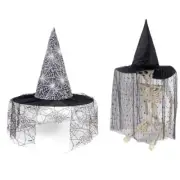 Halloween Cobweb Witch Hat Unique Veil Tulle Wizard Retro Costume Cosplay