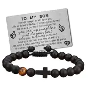 To My Son Bracelet from Mom Dad Handmade Mens Bead Bracelet with Engraved
