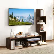 CostwayCube TV Stand for TVs up to 50 Inches with L-shaped Storage Shelves and Open Compartments-Rustic Brown