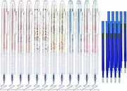 BAYTORY Erasable Pens, Retractable Fine Point 0.5mm Gel Pens with Eraser Clear, 12Pcs Blue Ink Pens & 10Pcs Refills, Smooth Writing for Note Taking Crossword Puzzles (Star)