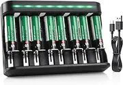 Soshine Rechargeable AA Batteries with Charger,Double a Rechargeable Batteries 2700mah 8pack with 8 Bay Fast Charger for AAA/AA/C/D Ni-MH Ni-CD Batteries
