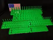 Hansen 3 Row Socket Tray Metric SAE Tool Rack Holders 1/4" 3/8" 1/2" Green -USA