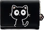 [Eilova Orityle] Cute Cat Girls Wallet for Teens Kids Women Slim Tri-Fold Wallet Purse Card Holder Organizer With Paw Pendant, Black, One Size, Card Case Wallet