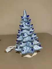metalic blue ceramic christmas tree with power cord