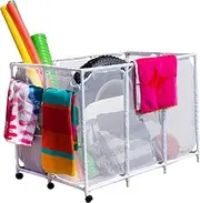 Essentially Yours Pool Noodles Holder, Toys, Floats, Balls and Floats Equipment Mesh Rolling Storage Organizer Bin, Extra-Large, (47.2" W x 30.2" L x 34" H), White Style 455119